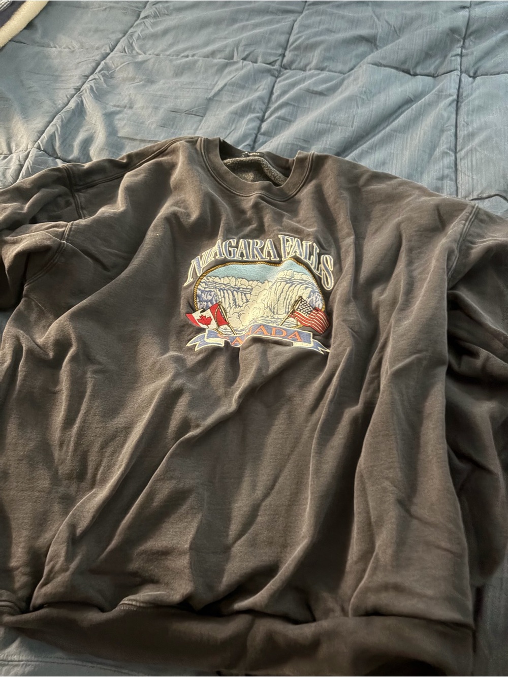 Brandy Melville Black Niagara Falls Embroidered Crewneck